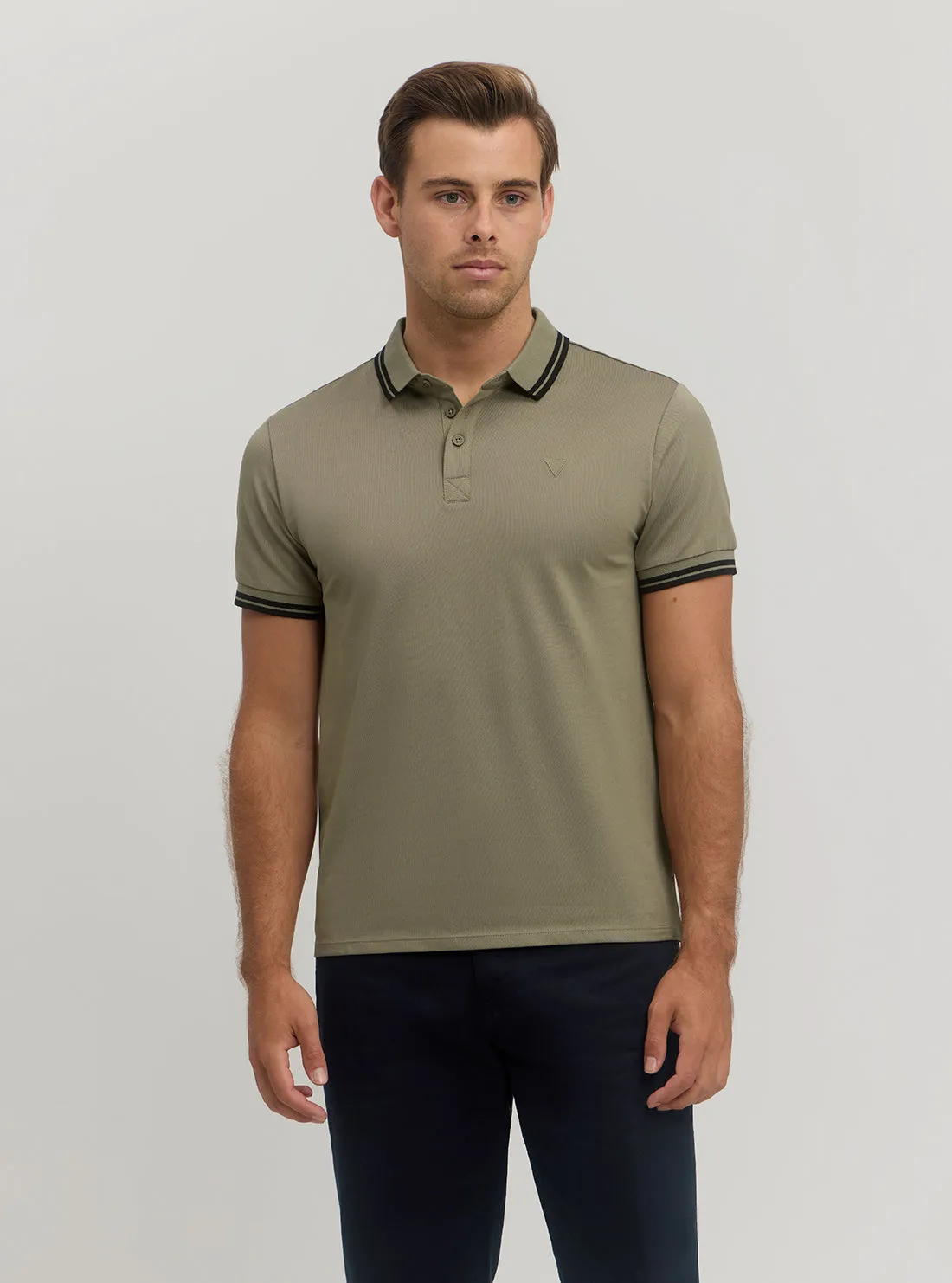 Light Khaki Short Sleeve Sports Pique Triangle Polo