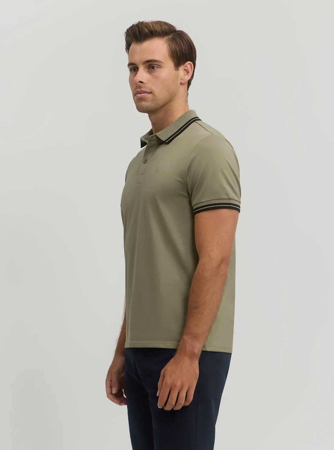 Light Khaki Short Sleeve Sports Pique Triangle Polo