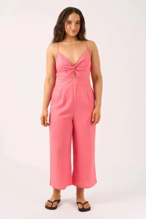 Linen Blend Twist Front Jumpsuit - Bubblegum Pink