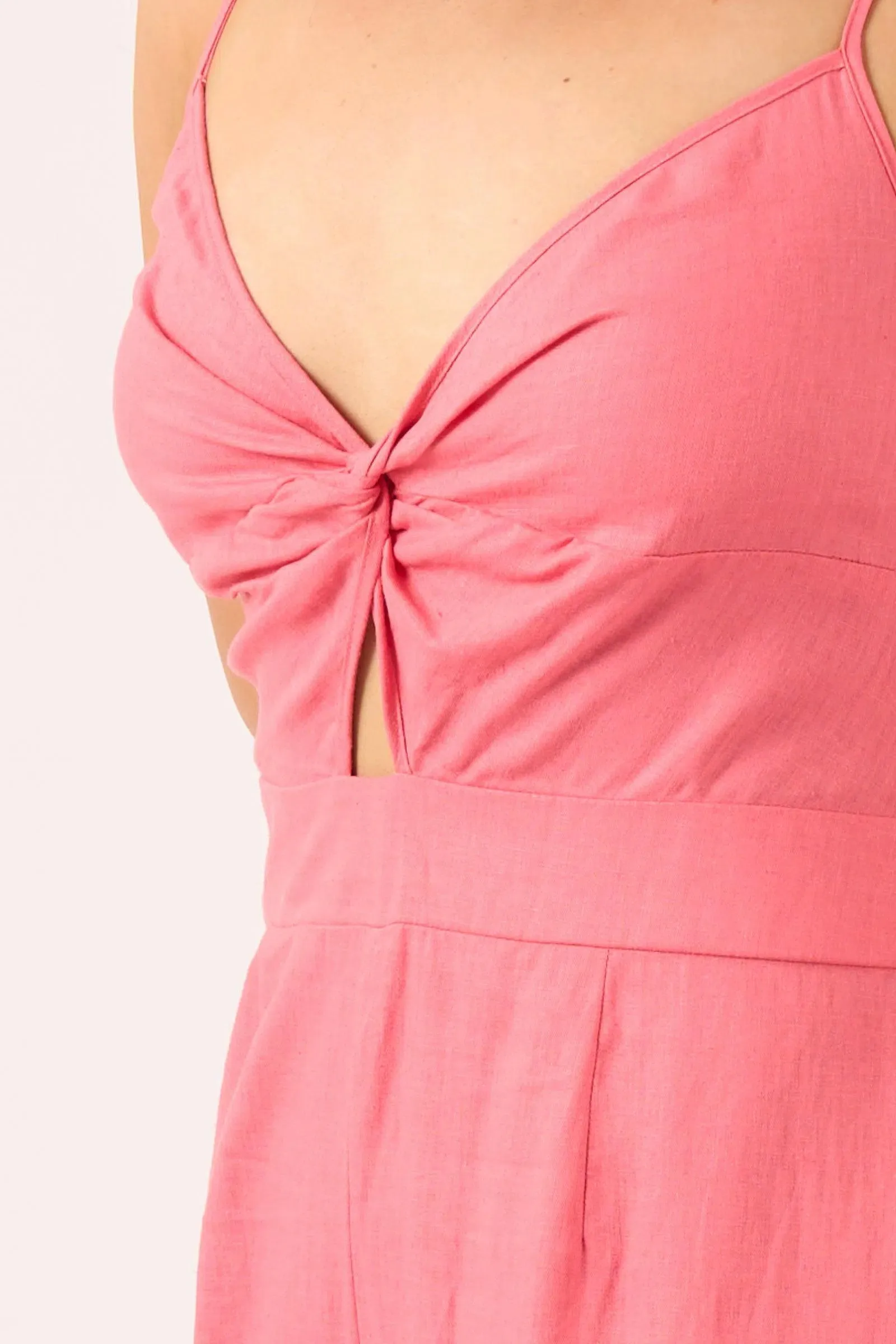 Linen Blend Twist Front Jumpsuit - Bubblegum Pink
