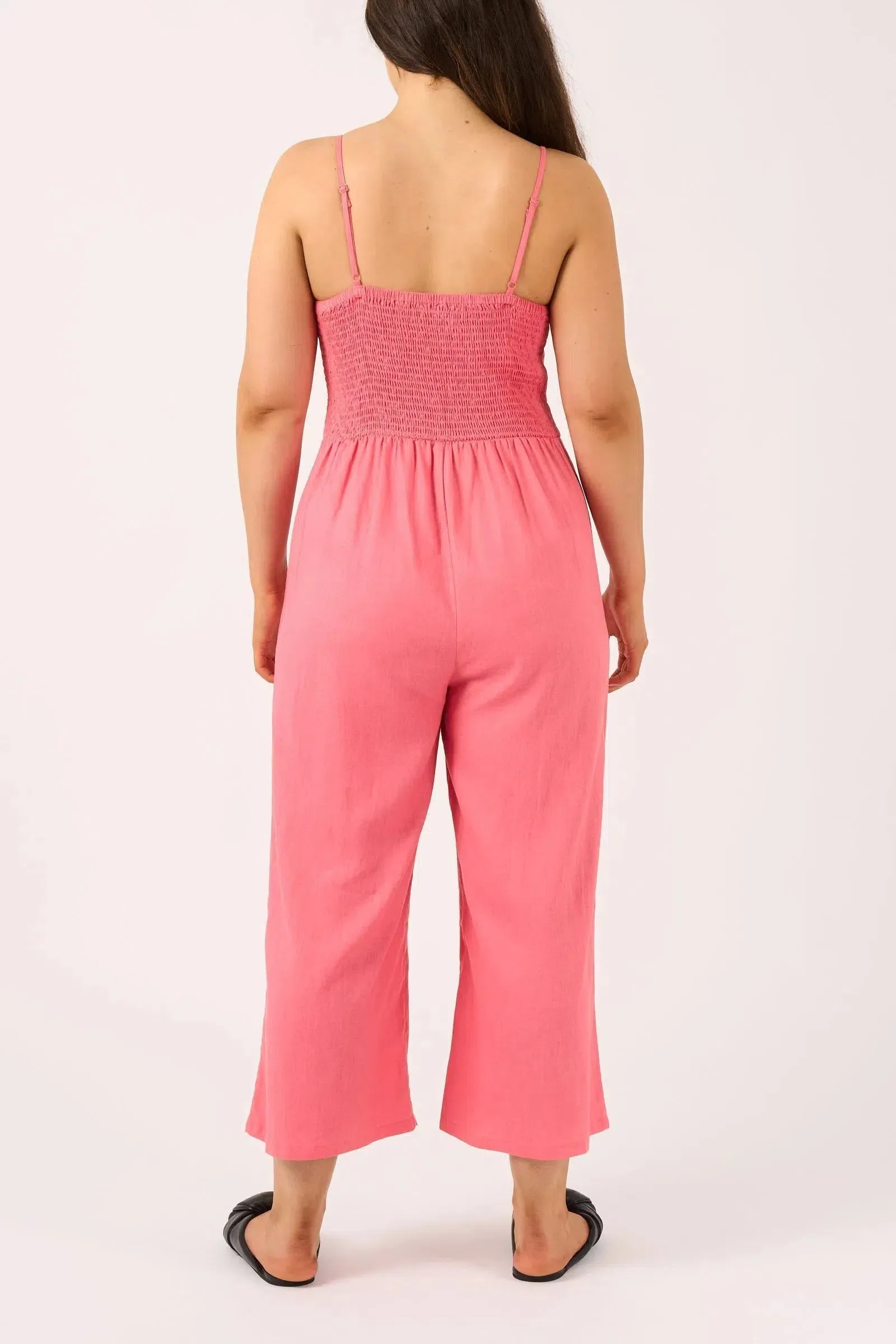 Linen Blend Twist Front Jumpsuit - Bubblegum Pink