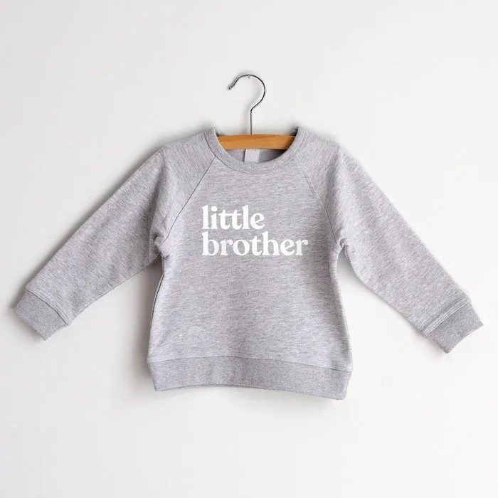 Little Brother French Terry Organic Kids Pullover - Gray/White Ink