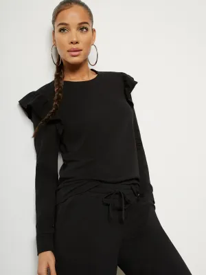 Long-Sleeve Ruffle-Shoulder Top