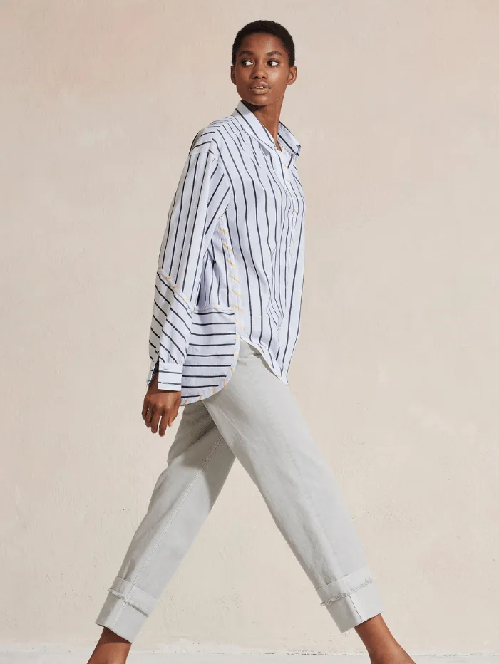 Luisa Cerano Blue Jacquard Stripe Shirt 258417 3352 1002