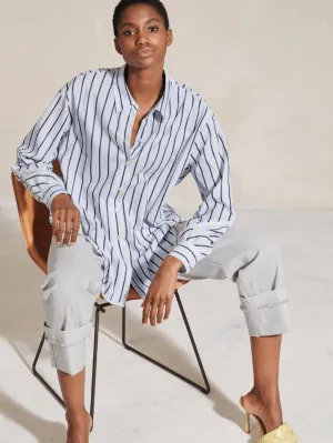 Luisa Cerano Blue Jacquard Stripe Shirt 258417 3352 1002