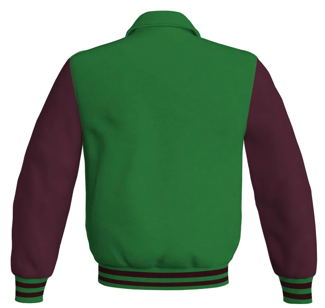 Luxury Bomber Classic Jacket Green Body and Maroon Leather Sleeves