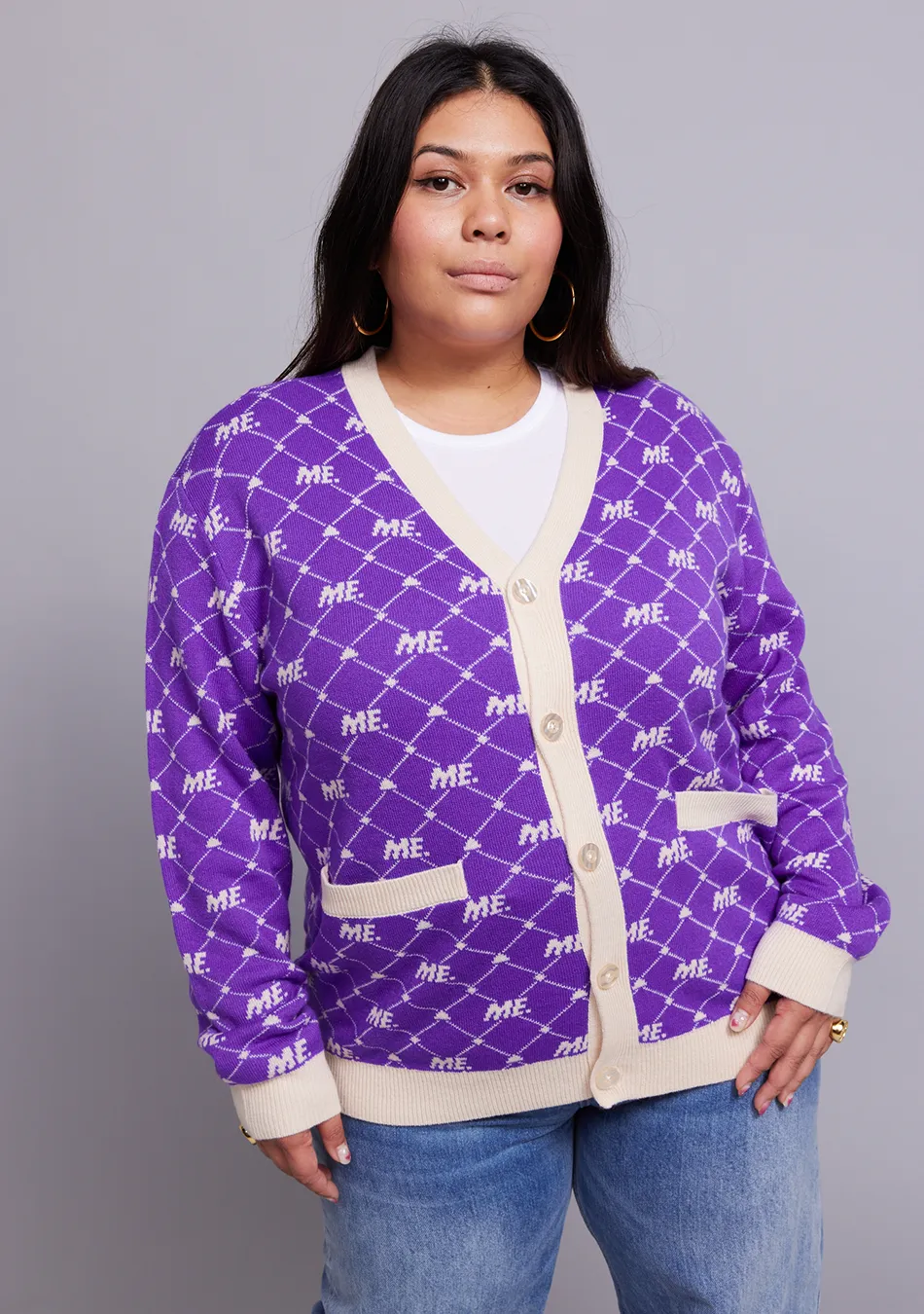 ME. Monogram Cardigan- Magic Purple