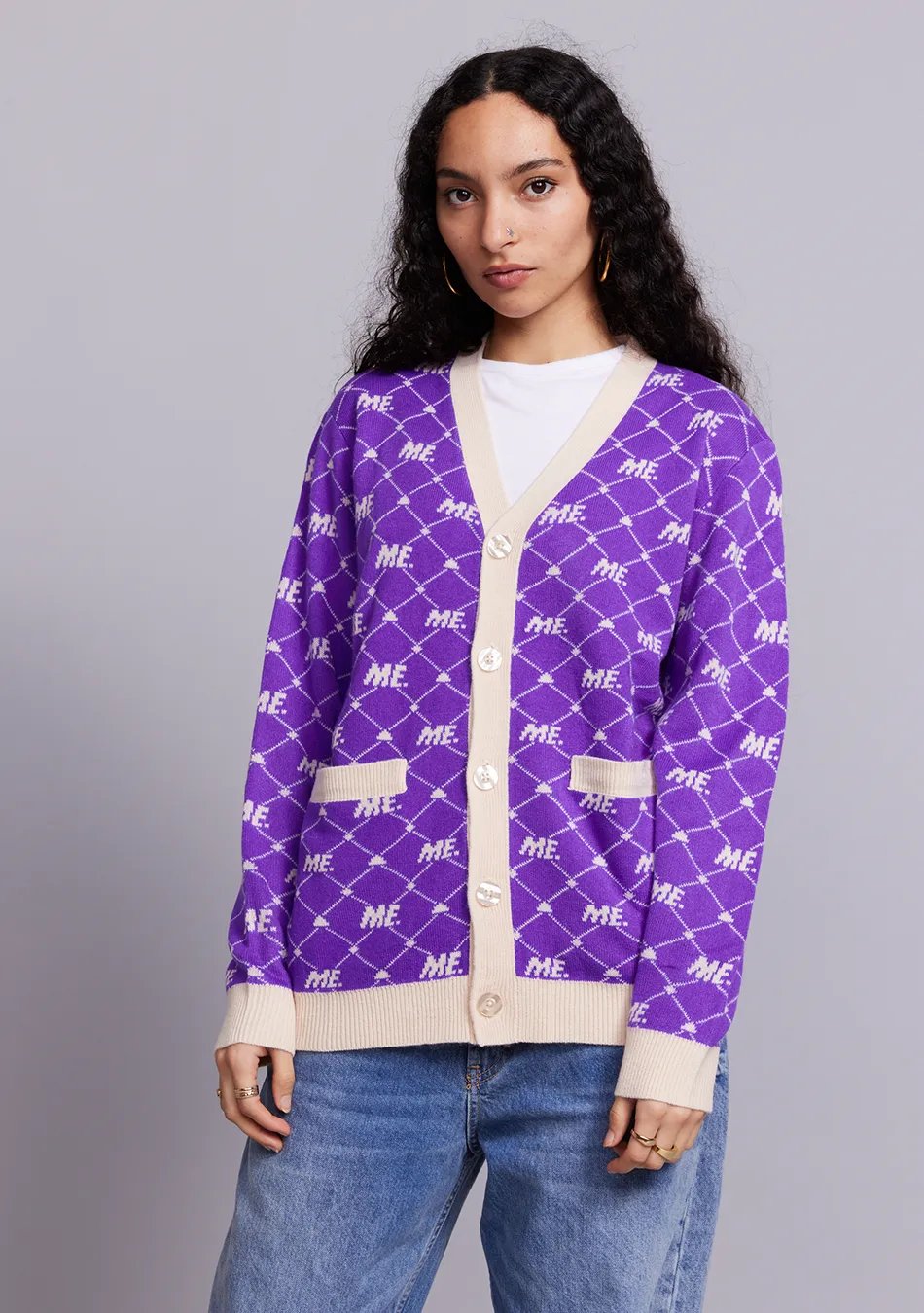 ME. Monogram Cardigan- Magic Purple