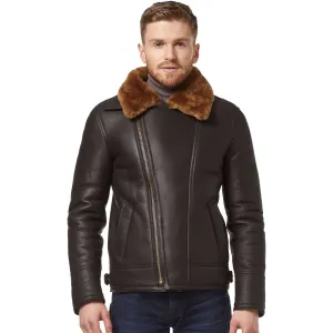 Men's Brown Ginger Aviator Bomber Cross Zipper Leather Jacket