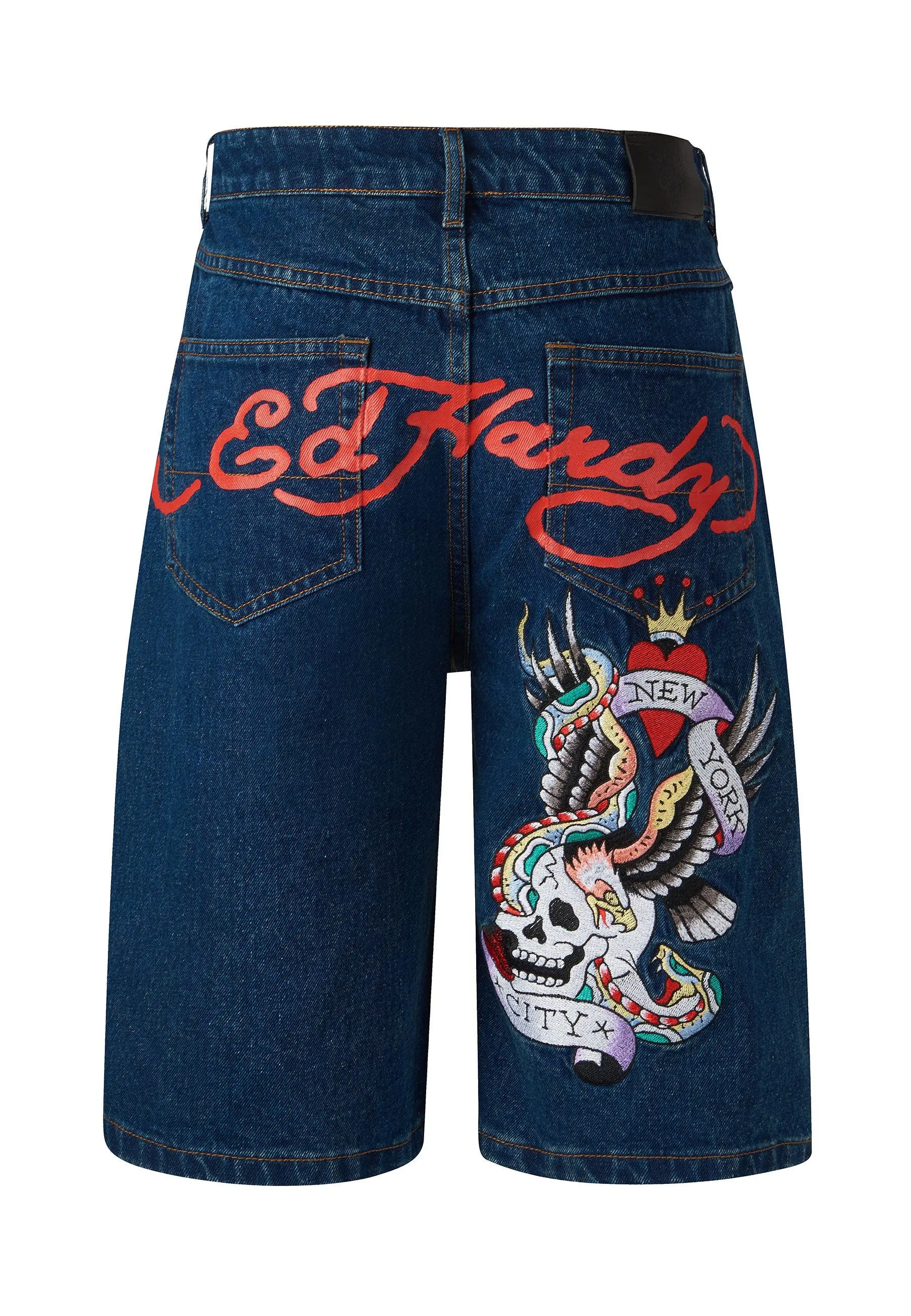 Mens Nyc Skull Denim Jorts Shorts - Indigo
