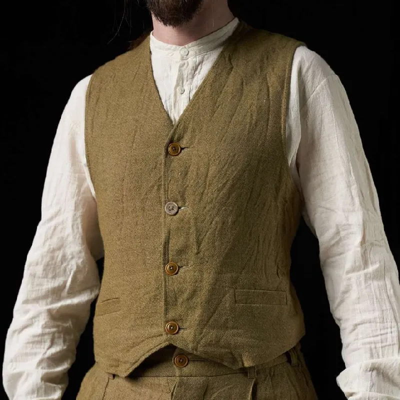 Men's Vintage Cotton and Linen V-Neck Single-Breasted Patch Pocket Vest 01518485F