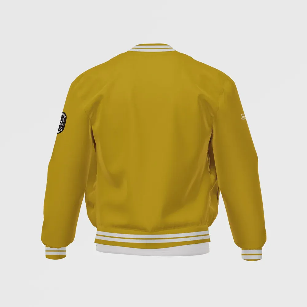 MEN’S YELLOW SATIN BOMBER JACKET BY TJS