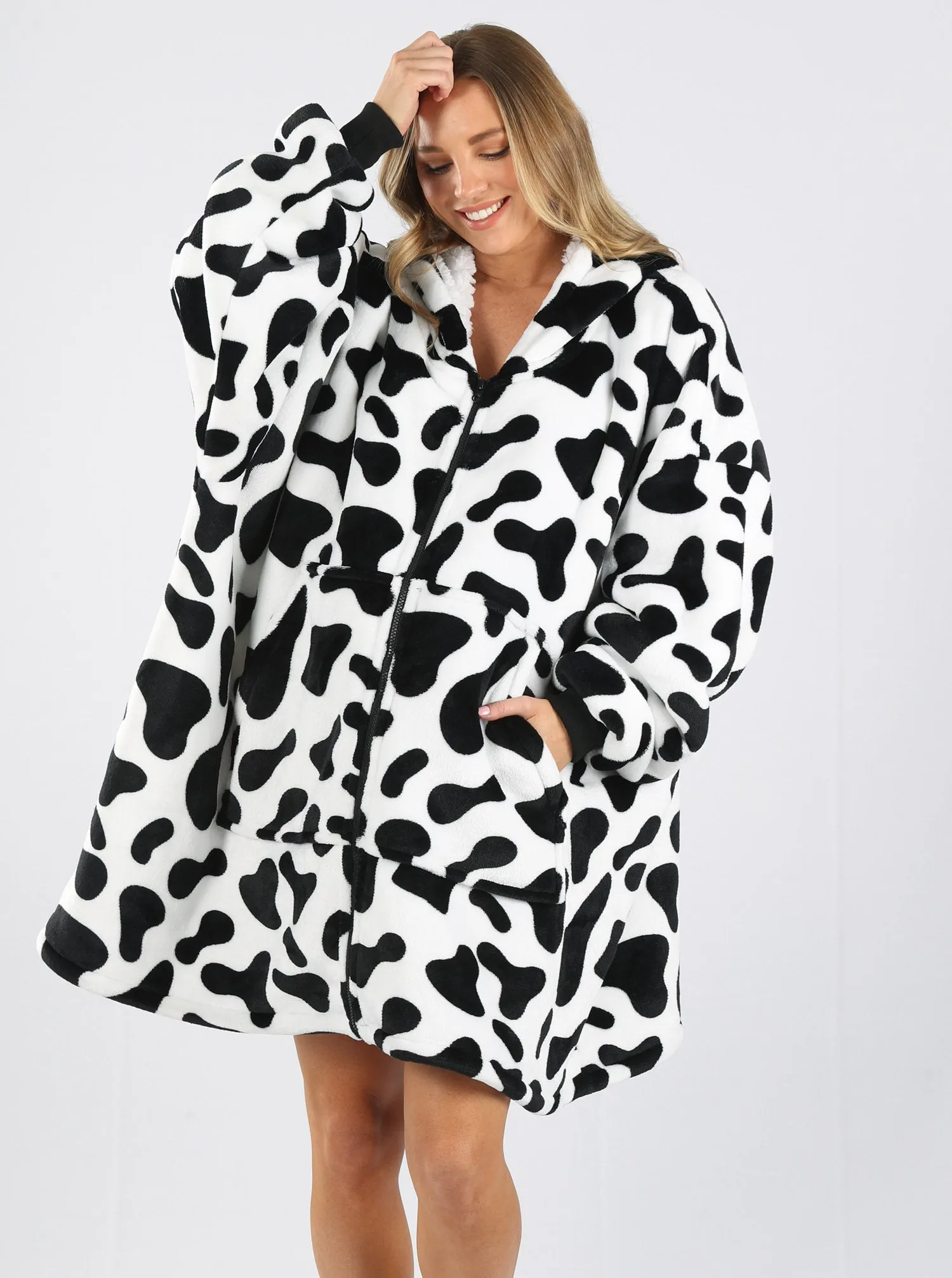 Moozie Mama Maternity & Nursing Hoodie Blanket Zip-up Cow Print