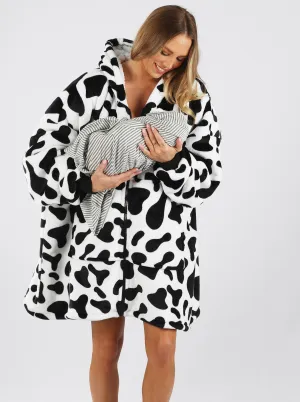 Moozie Mama Maternity & Nursing Hoodie Blanket Zip-up Cow Print