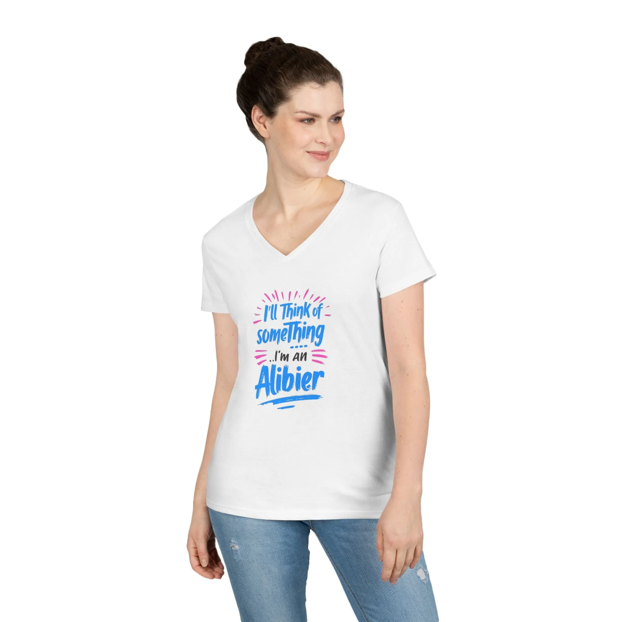 New! Alibier Ladies' V-Neck T-Shirt - 'Pretty Lies and Alibis' Design