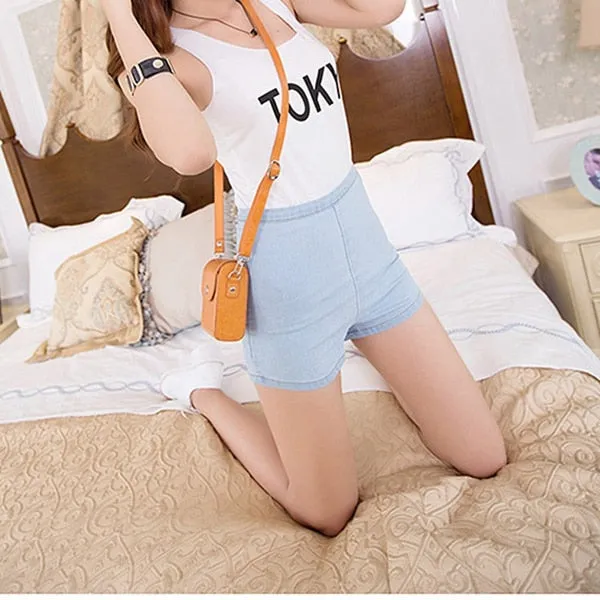 New Sexy Women Slim High Waist Jeans Denim Tap Short Hot Shorts Tight A Side Button
