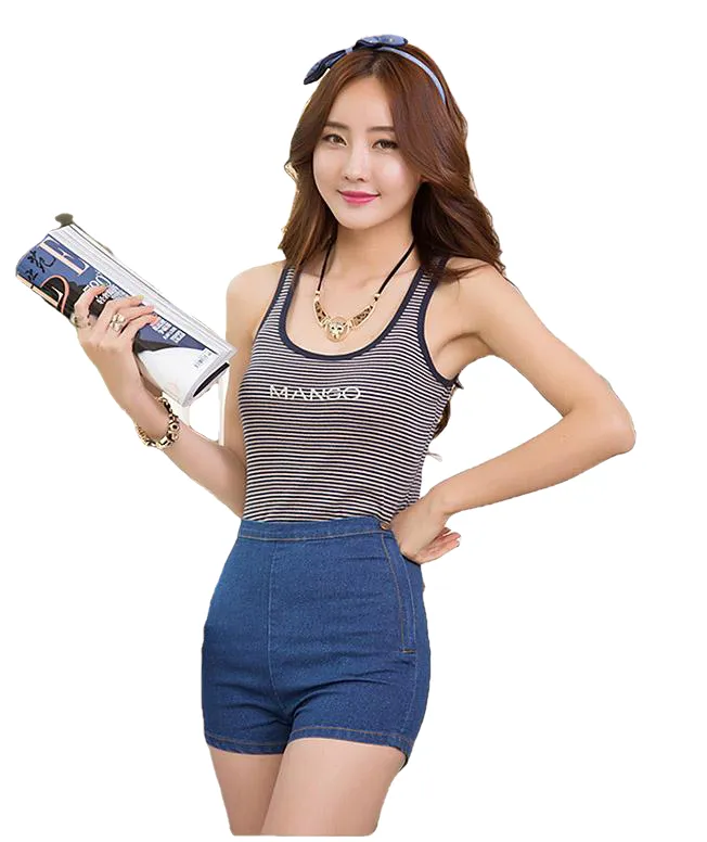 New Sexy Women Slim High Waist Jeans Denim Tap Short Hot Shorts Tight A Side Button