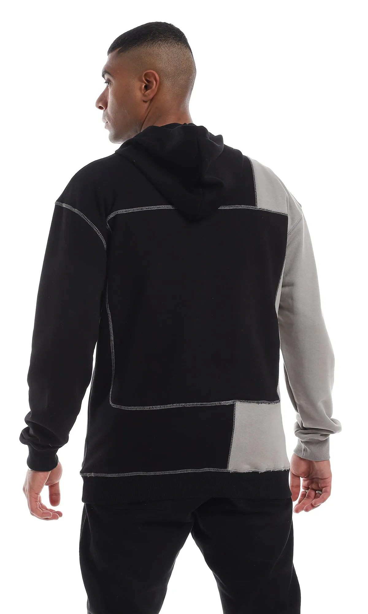 O150827 Bi-Tone Kangaroo Pocket Comfy Black & Grey Hoodie