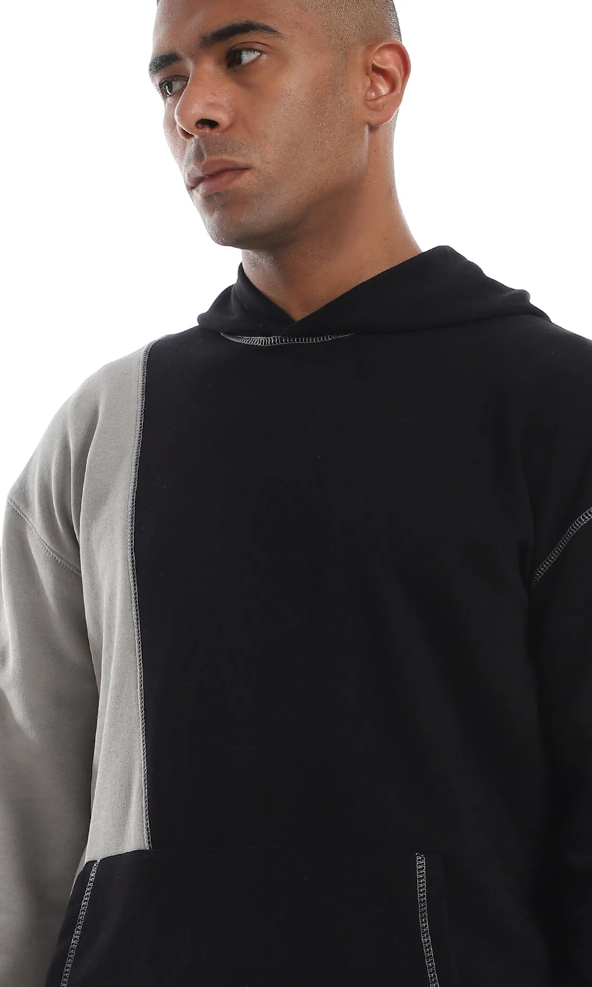 O150827 Bi-Tone Kangaroo Pocket Comfy Black & Grey Hoodie