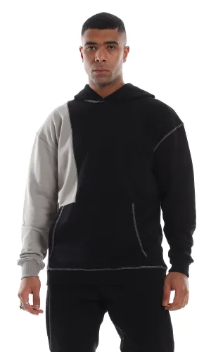 O150827 Bi-Tone Kangaroo Pocket Comfy Black & Grey Hoodie