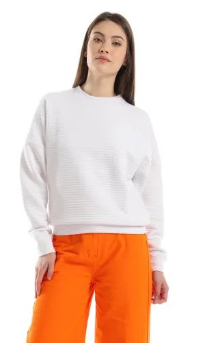 O153049 Self Striped Drop Shoulder Sweatshirt - White
