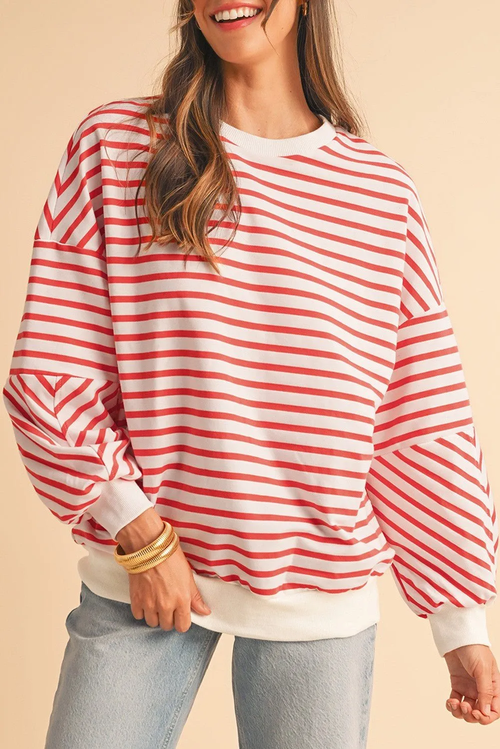 Oversized Crew Neck Striped Sweatshirt