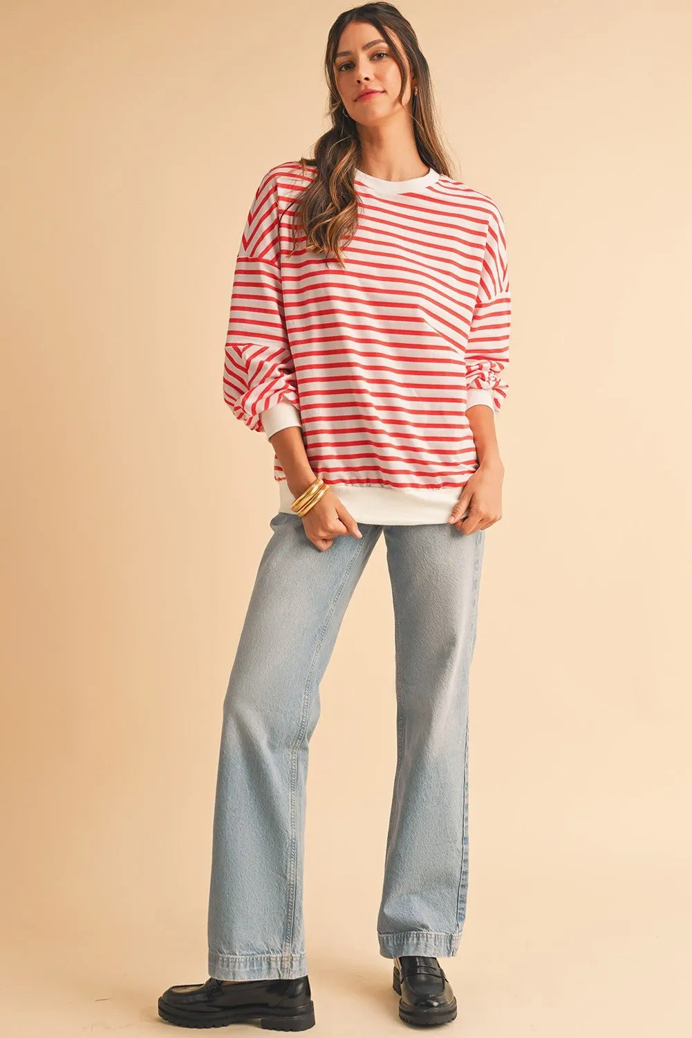 Oversized Crew Neck Striped Sweatshirt