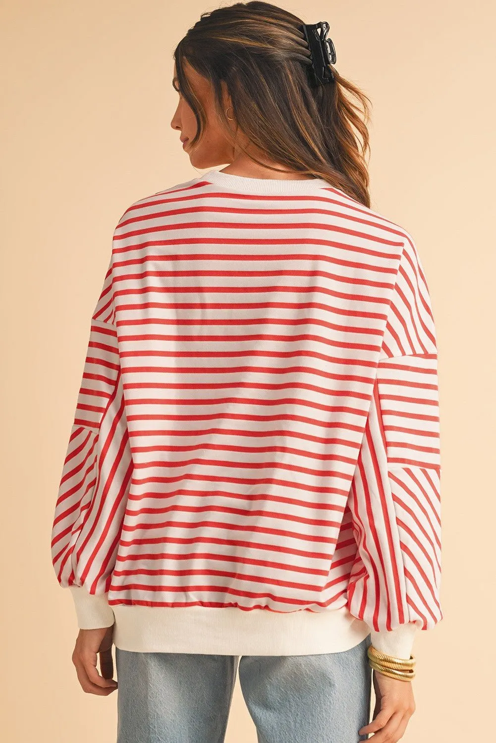 Oversized Crew Neck Striped Sweatshirt