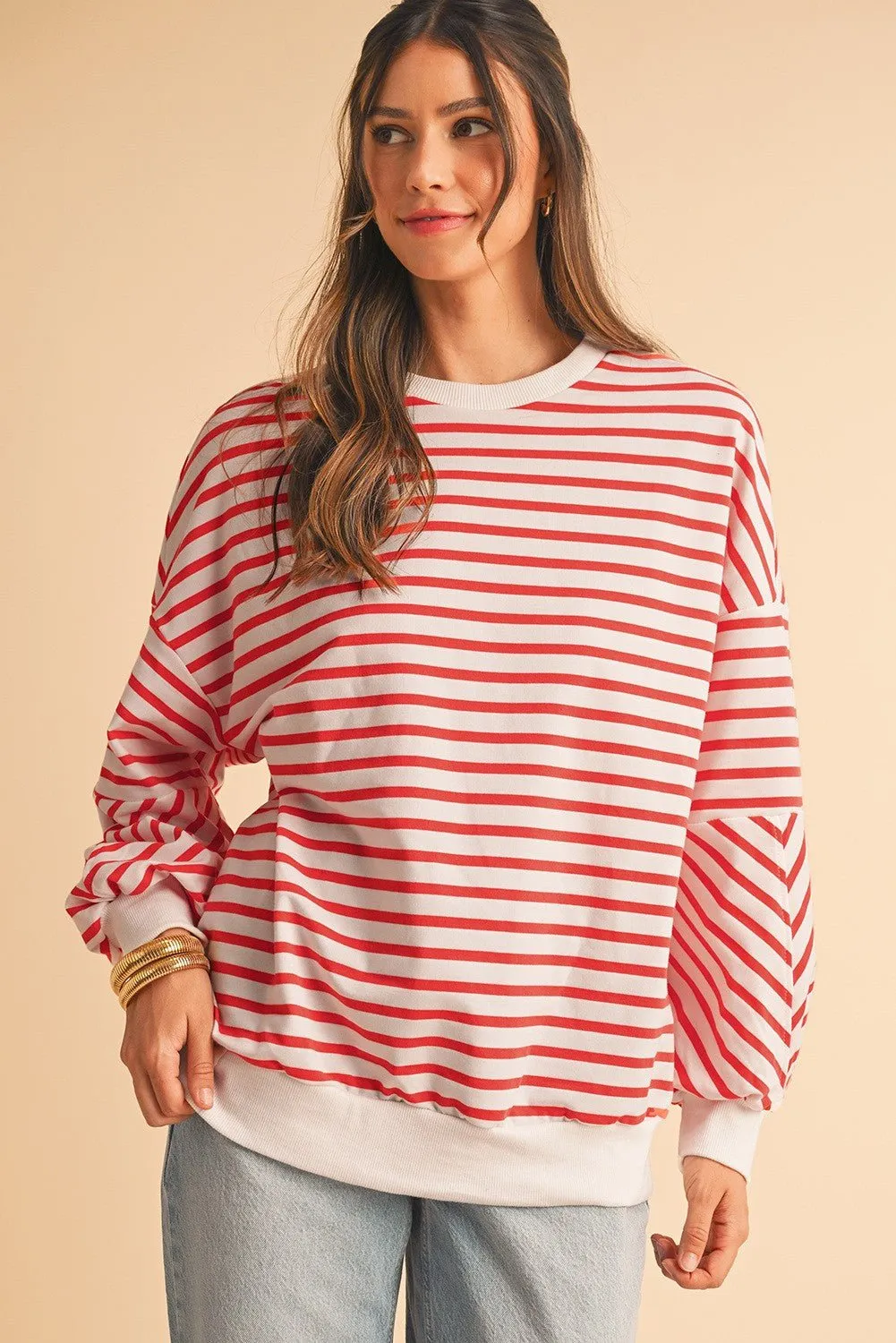 Oversized Crew Neck Striped Sweatshirt