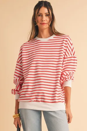 Oversized Crew Neck Striped Sweatshirt