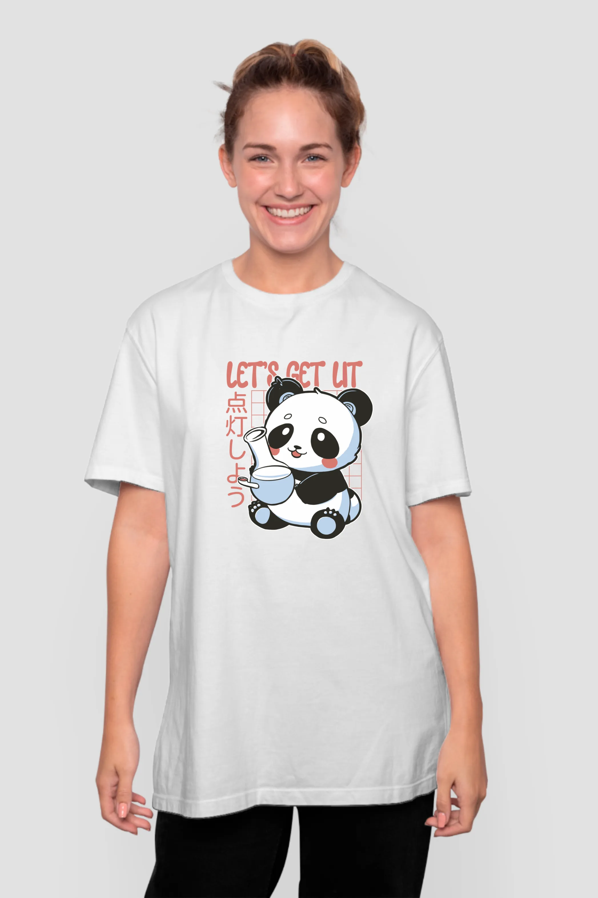 Panda With Bong Printed Oversized T-shirt for women