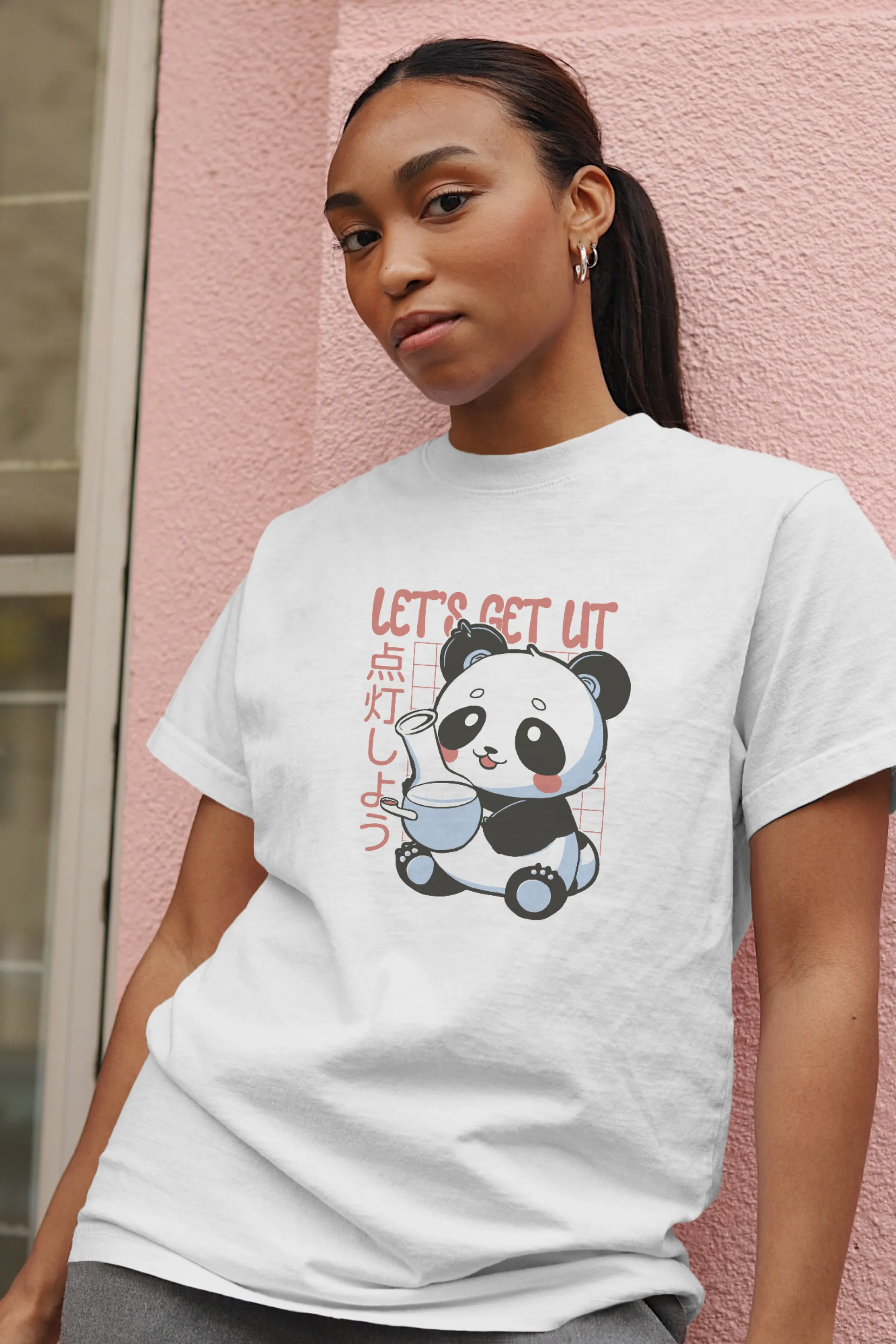 Panda With Bong Printed Oversized T-shirt for women