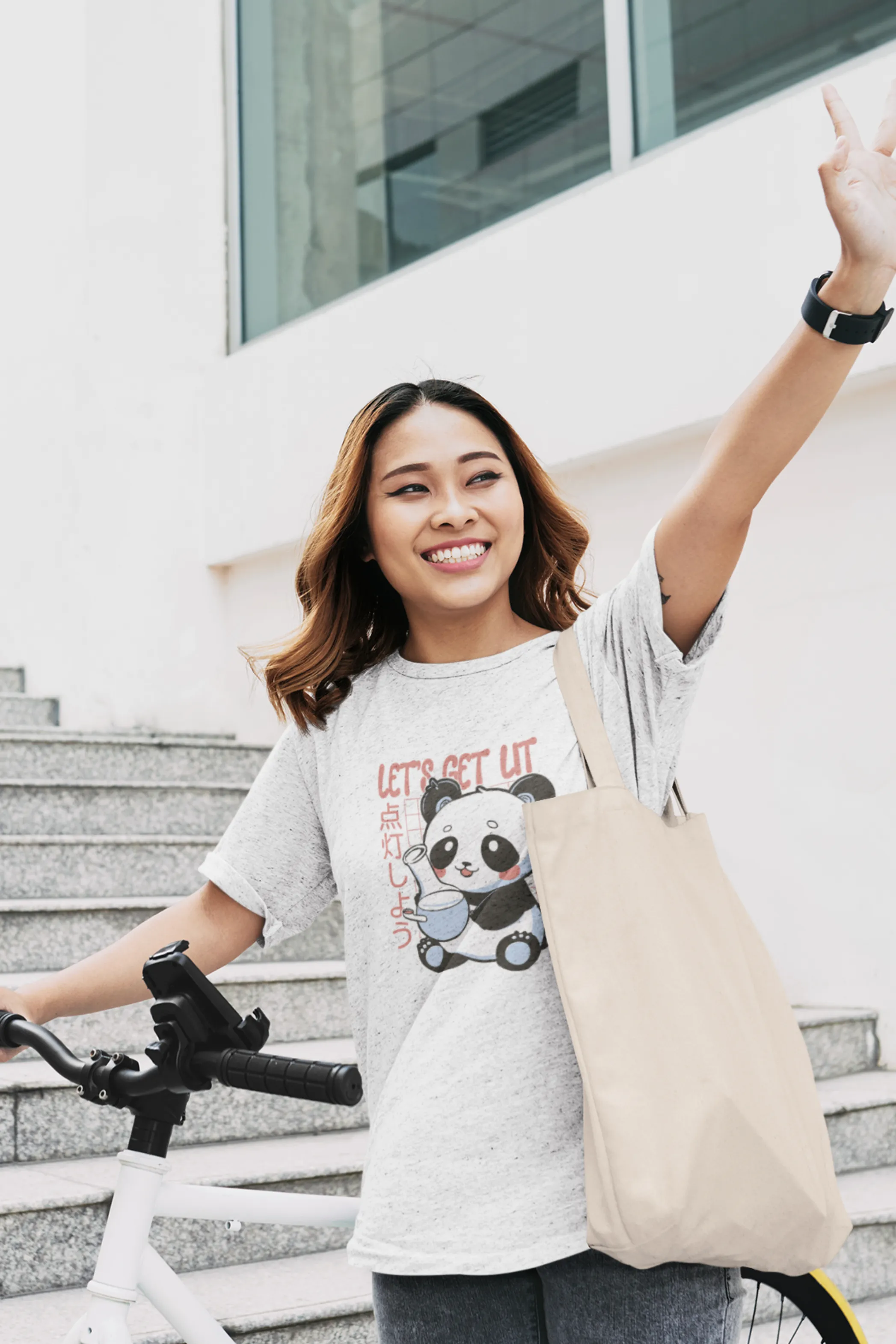 Panda With Bong Printed Oversized T-shirt for women