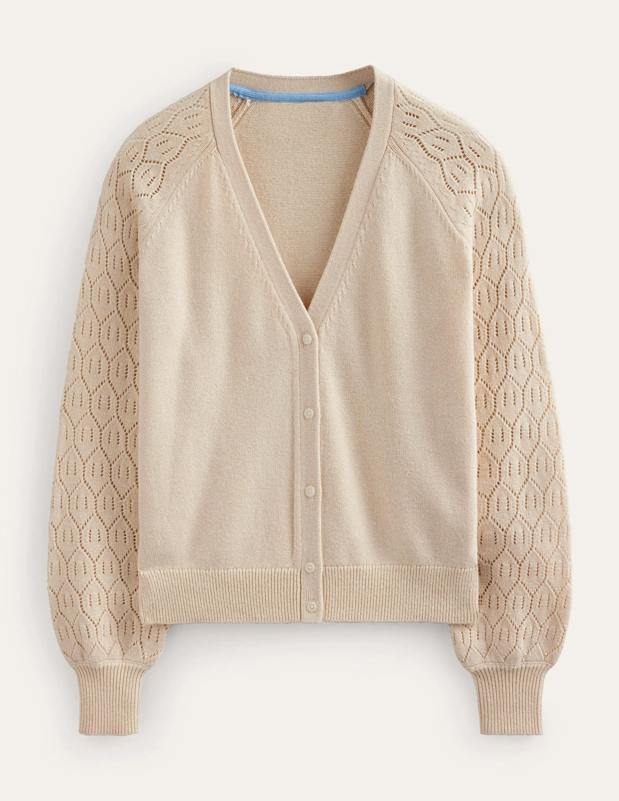Pointelle Sleeve Cardigan-Warm Ivory