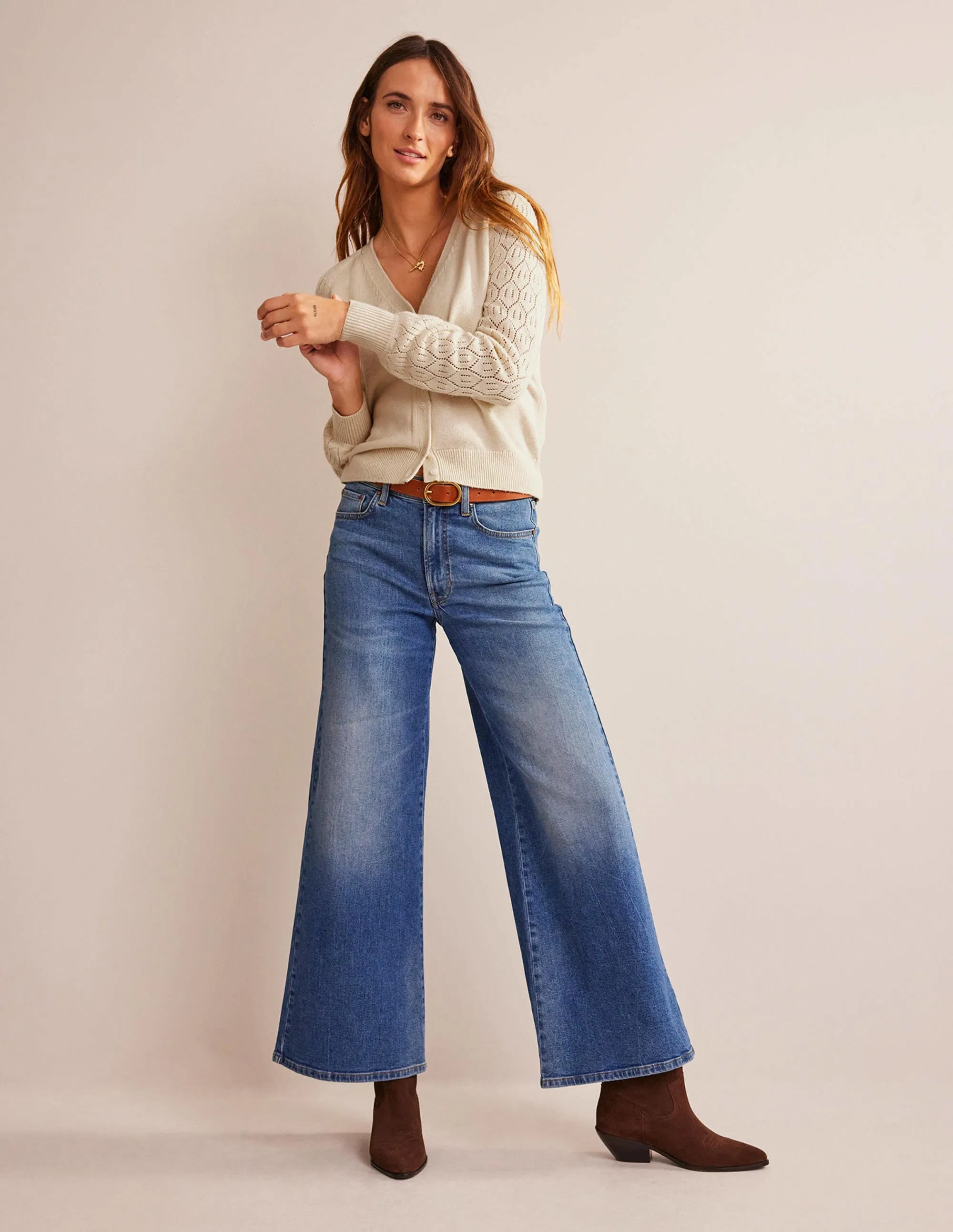 Pointelle Sleeve Cardigan-Warm Ivory