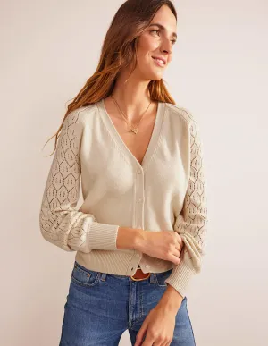 Pointelle Sleeve Cardigan-Warm Ivory