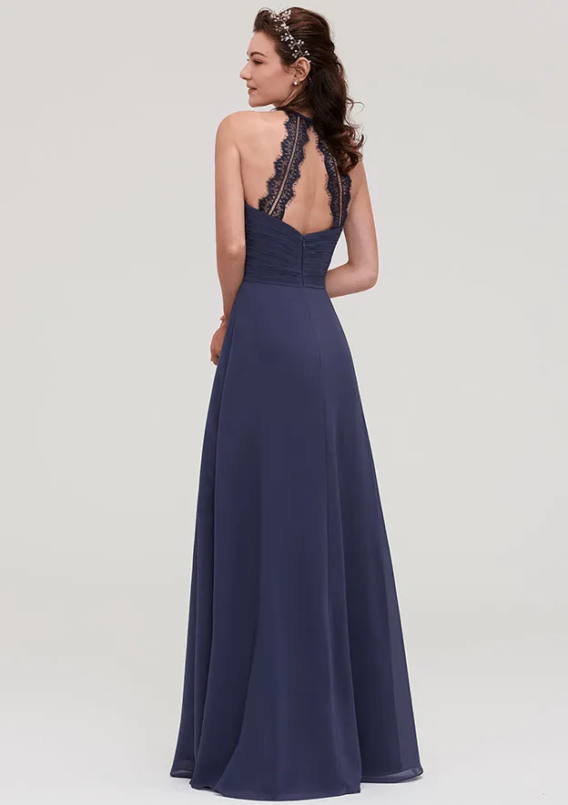 Prettyunik Stunning A-Line Halter Neck Backless Maxi Bridesmaid Dress