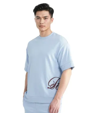 Rare Rabbit Men Loit Light Blue Cotton Poly Fabric Short Sleeve Crew Neck Embroidered Typography T-Shirt