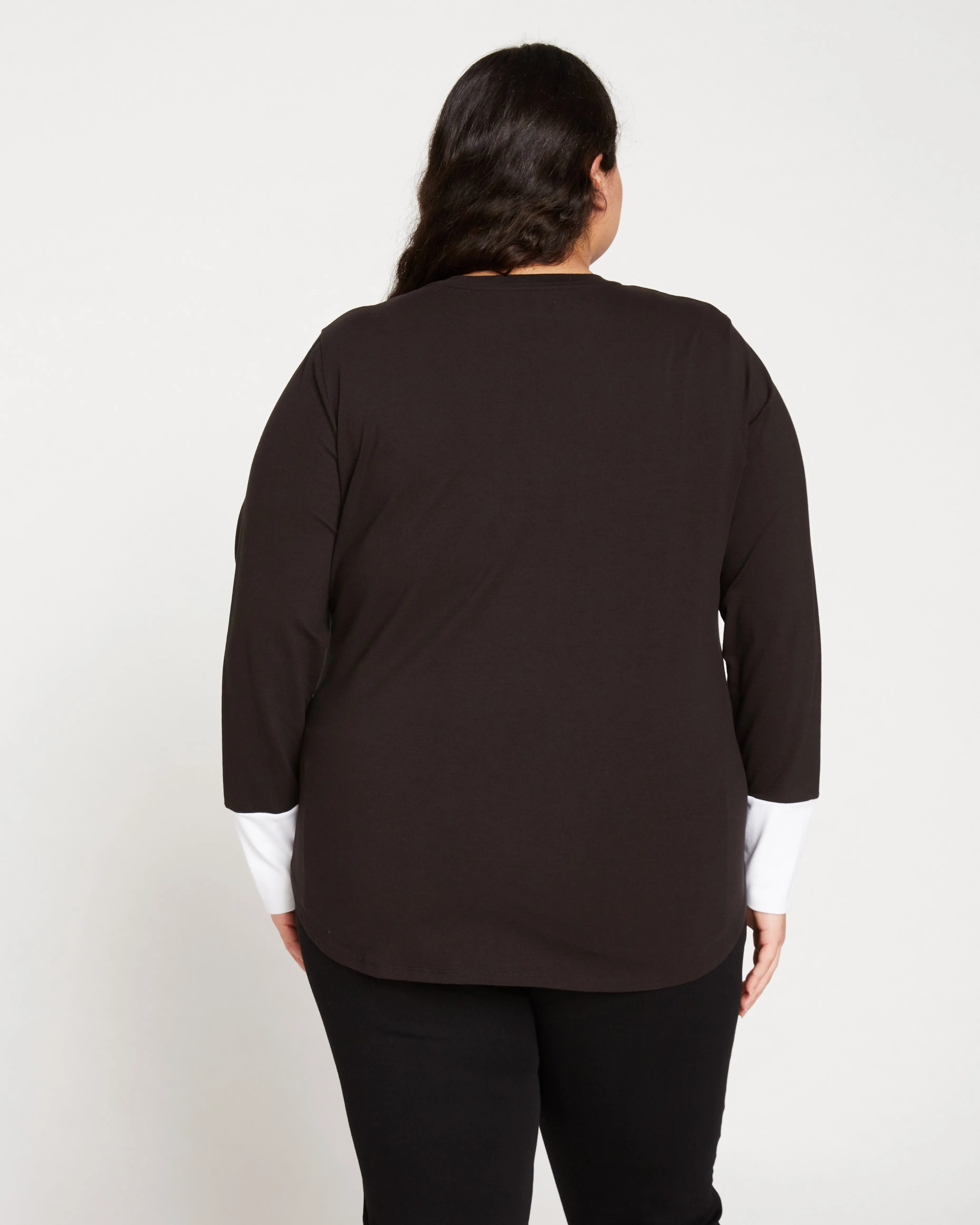 Rhine V Neck Color Block Cuff Top - Black/White