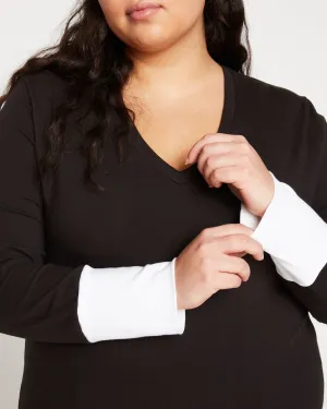 Rhine V Neck Color Block Cuff Top - Black/White