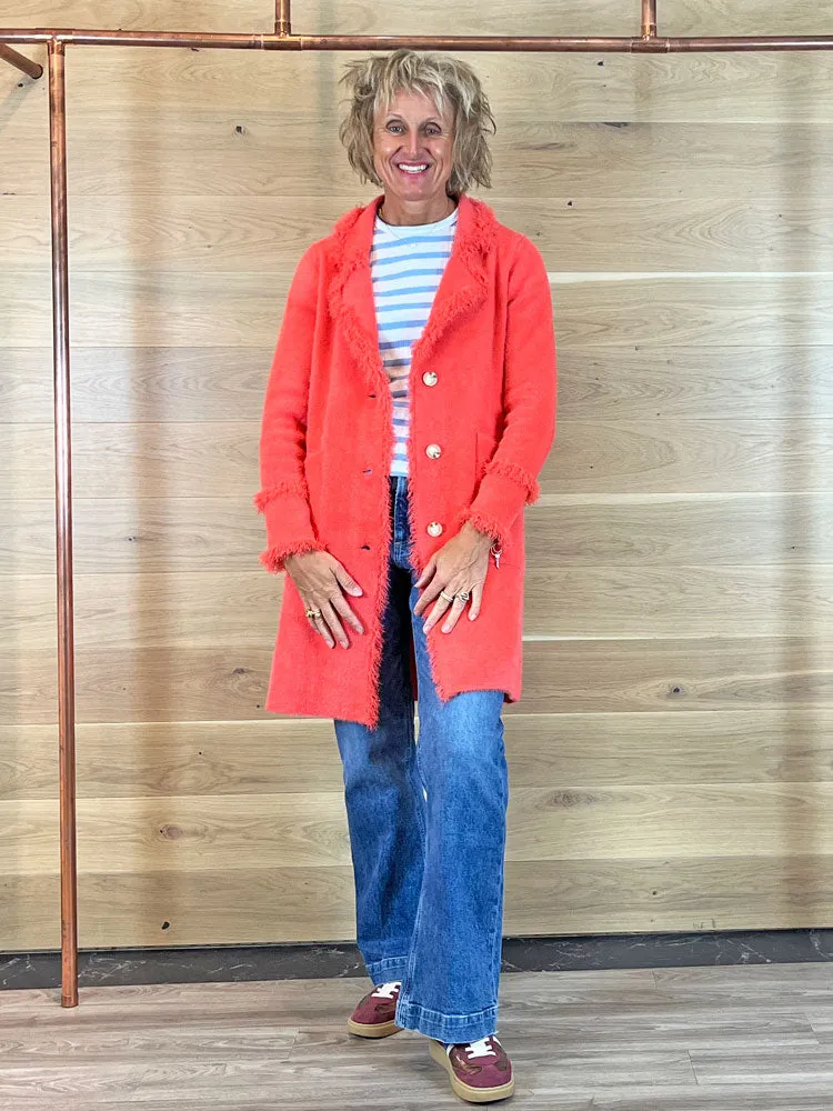Rino & Pelle Catena Cardigan with Fringes Hot Coral