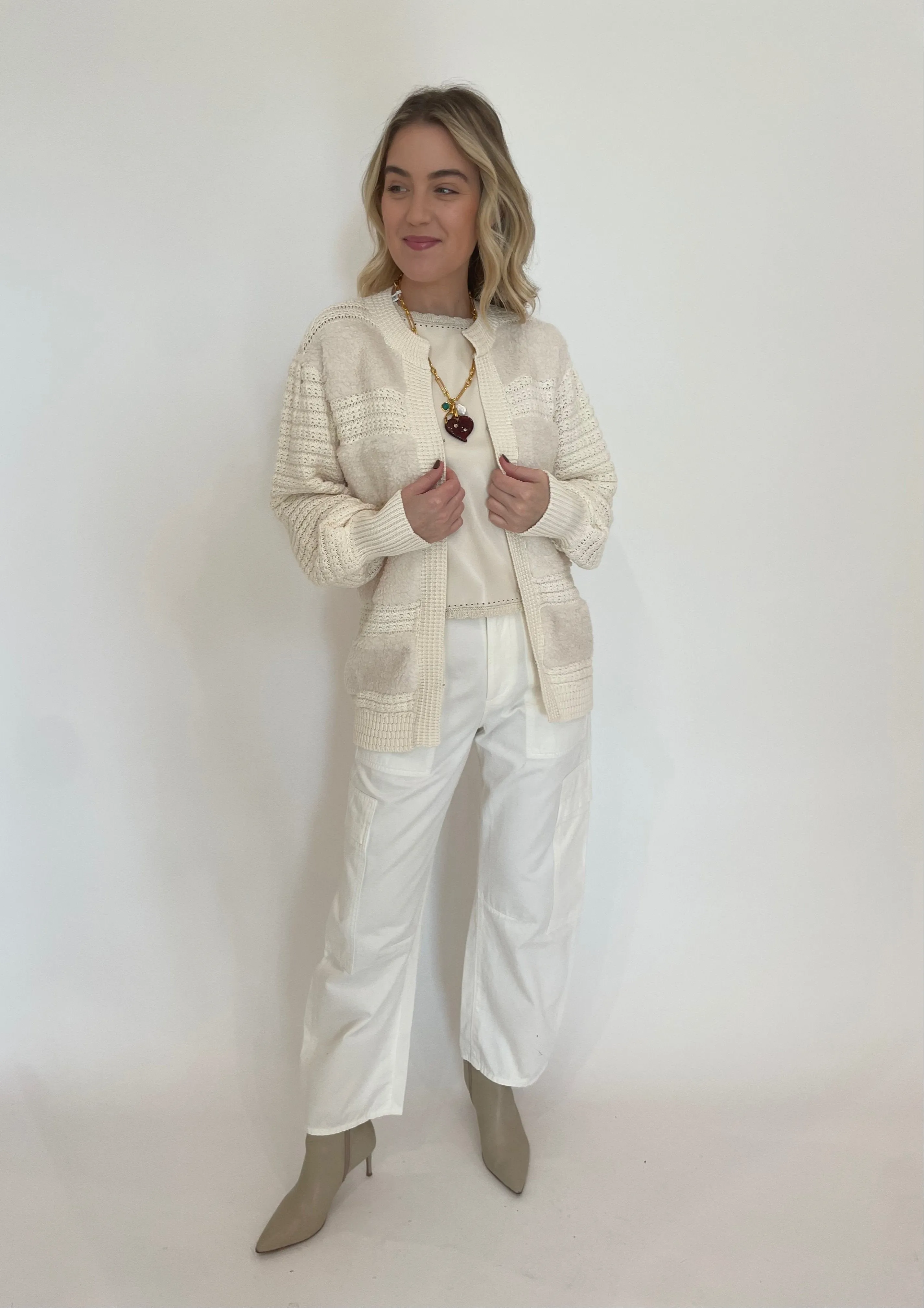 Romeo Fuzzy Crochet Cardigan - Cream