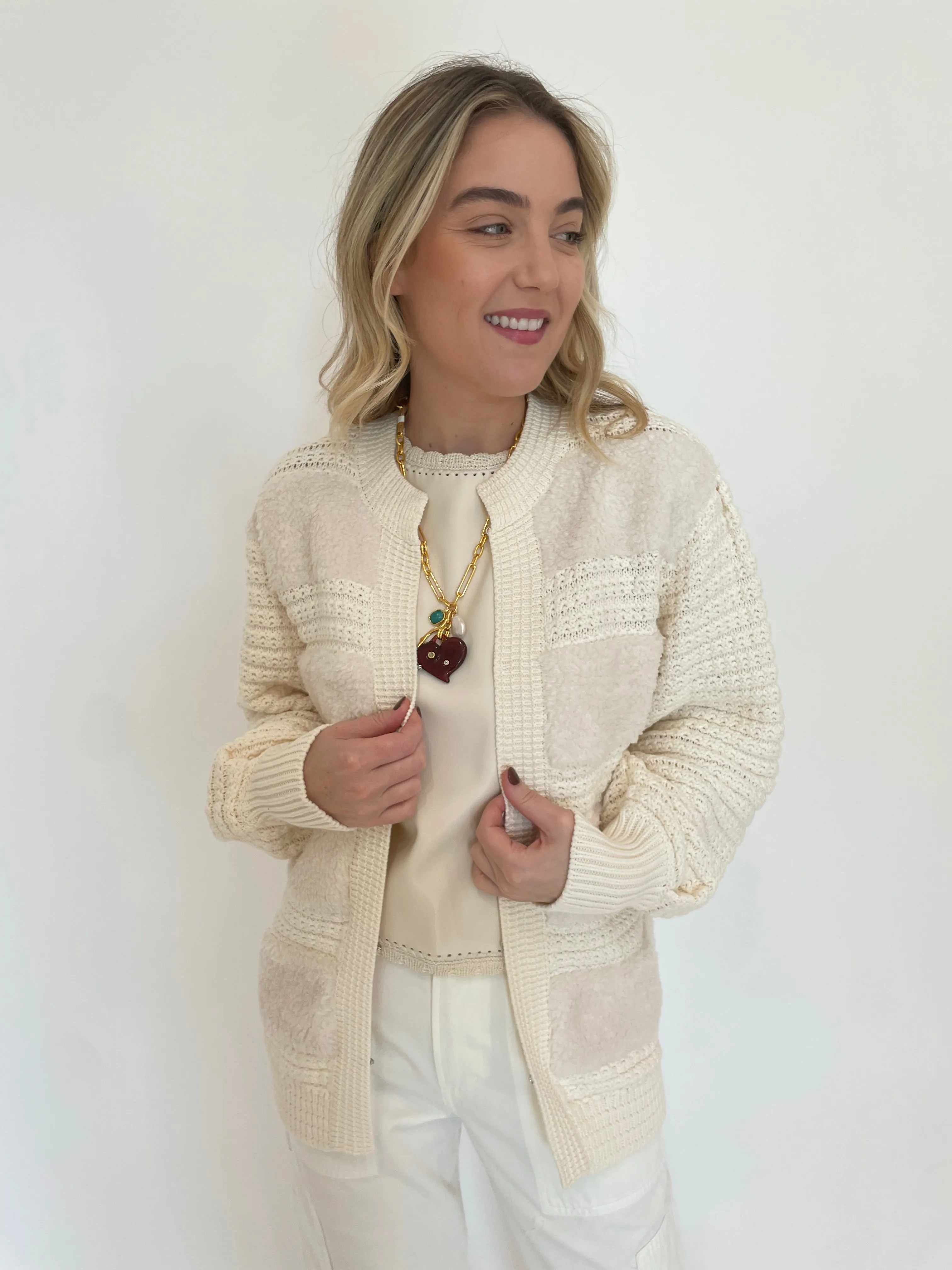 Romeo Fuzzy Crochet Cardigan - Cream