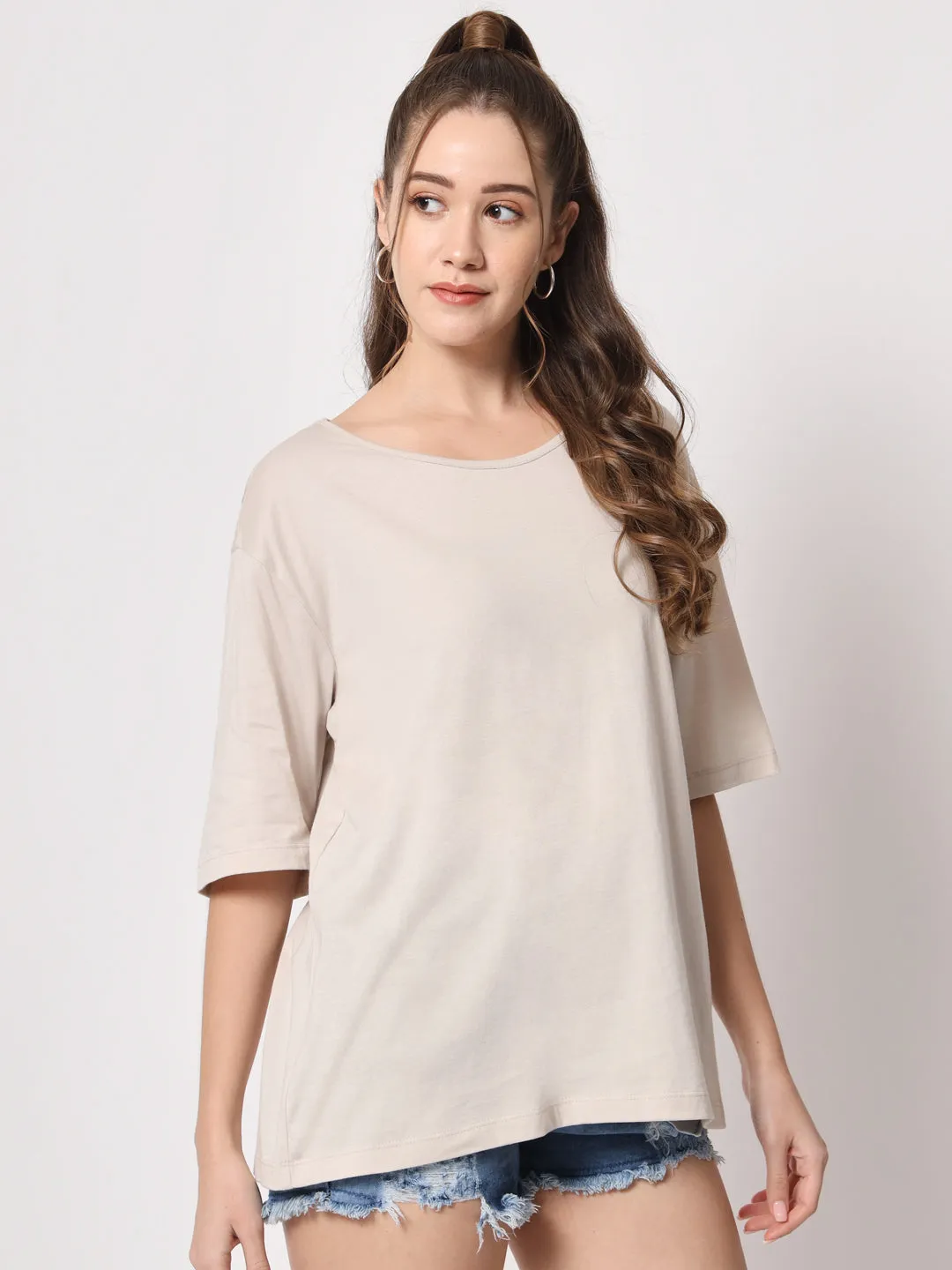 Round Neck Drop Shoulder Cotton T-shirt