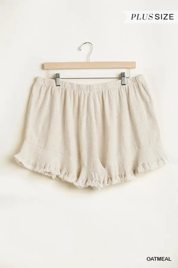 Ruffle-Trim Linen Shorts with Elastic Waist in Plus Size by Umgee