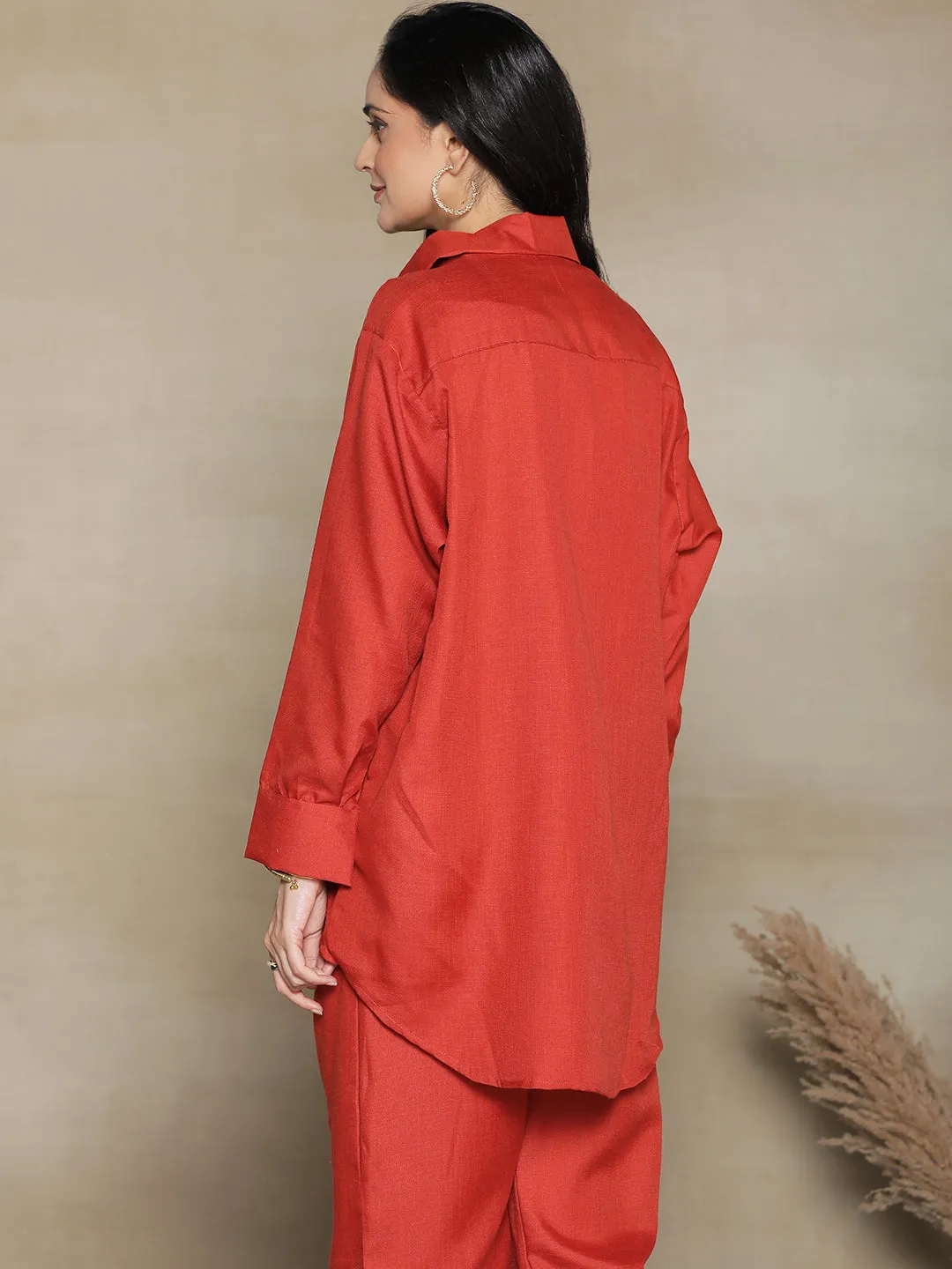 Rust CottonSlub OversizedShirt
