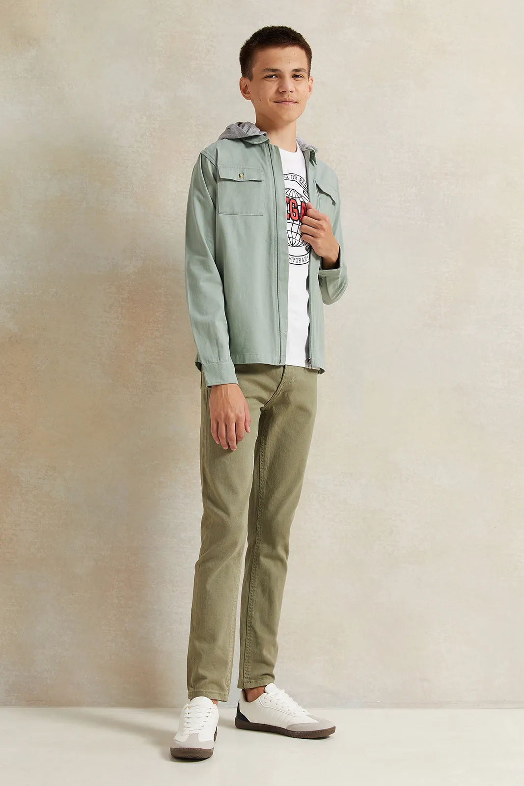 Senior Boys Green Hooded Shirt With Tee (2 Piece)