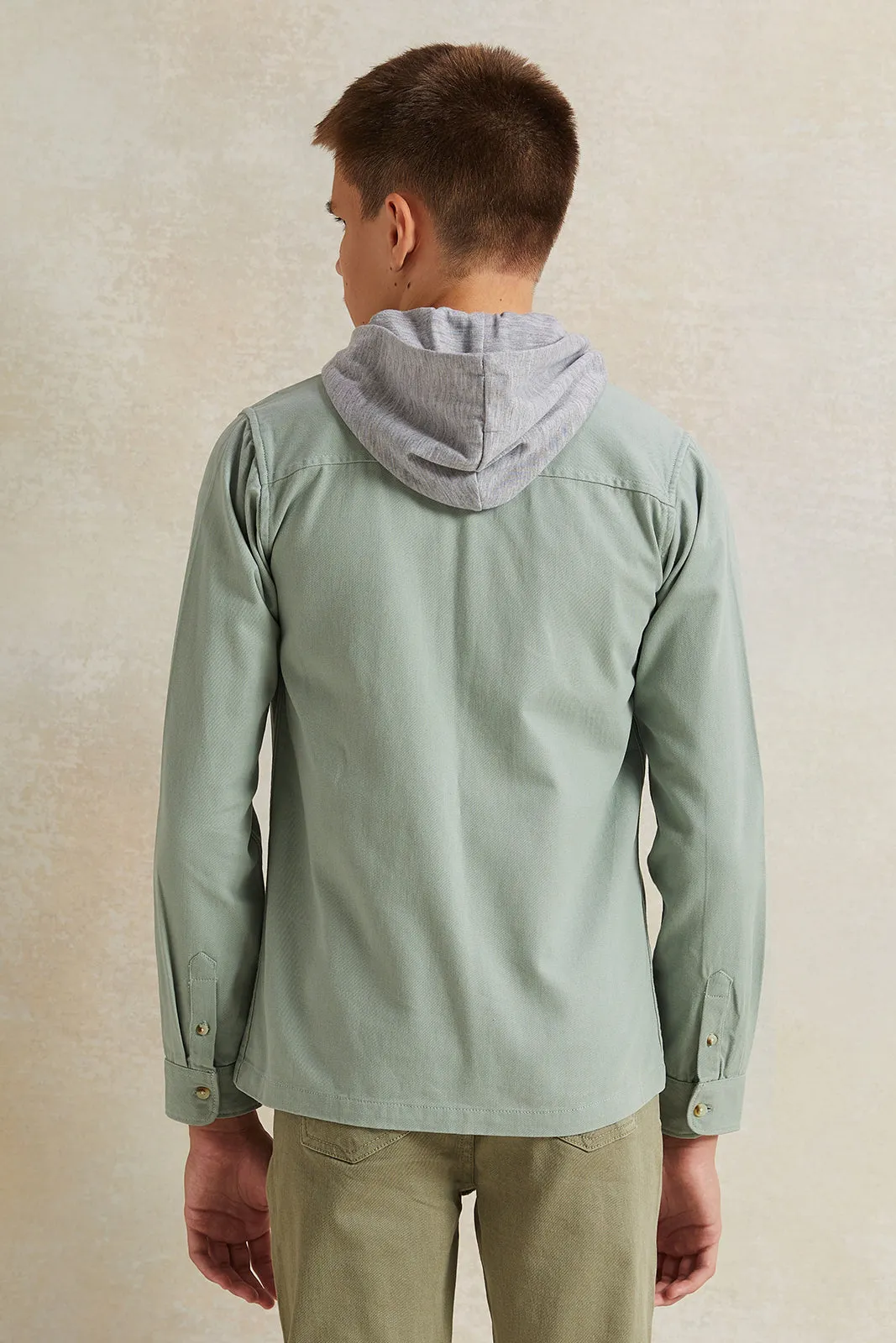 Senior Boys Green Hooded Shirt With Tee (2 Piece)