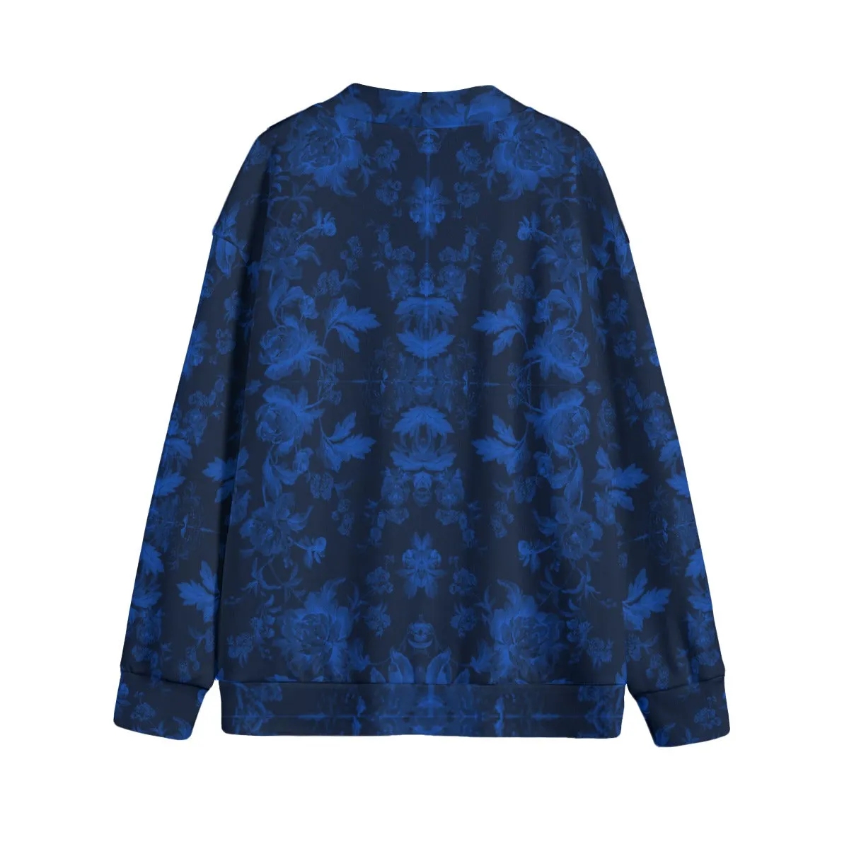 Sixty Eight 93 Logo White Floral Blue Unisex V-Neck Knitted Fleece Cardigan