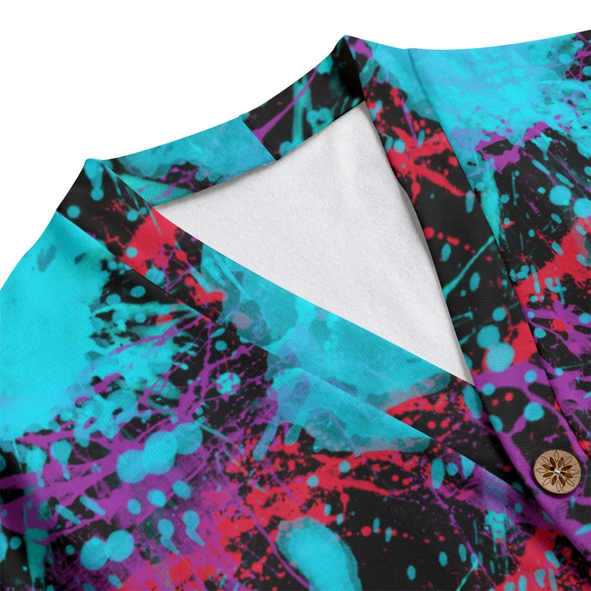 Sixty Eight 93 Logo White Splatter #1.2 Unisex V-Neck Knitted Fleece Cardigan